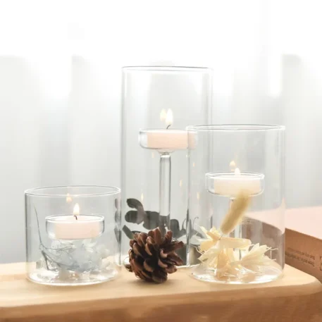 Transparent Glass Candlestick Holder - Image 3