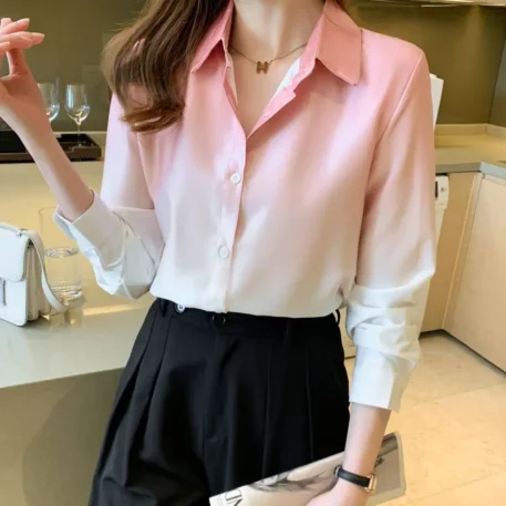 Spring Summer Button Gradient Color Shirt - Image 9