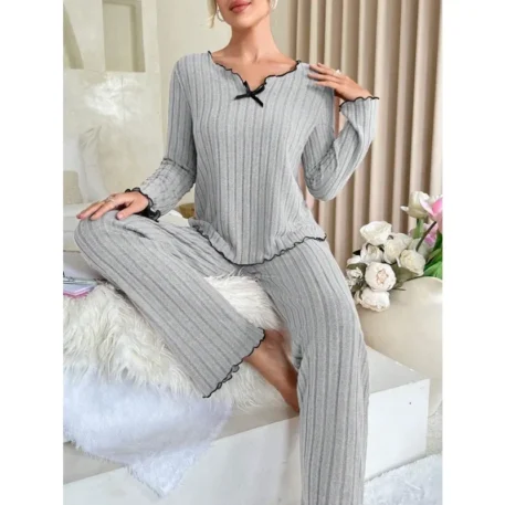 Ladies Sleepwear Ribbed Pajamas Set - Image 6