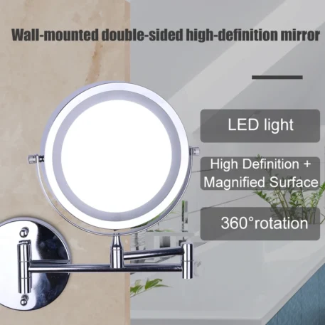 Wall Mounted Folding Arm Extend Bathroom Mirror With LED Light 10X Magnification - Image 3