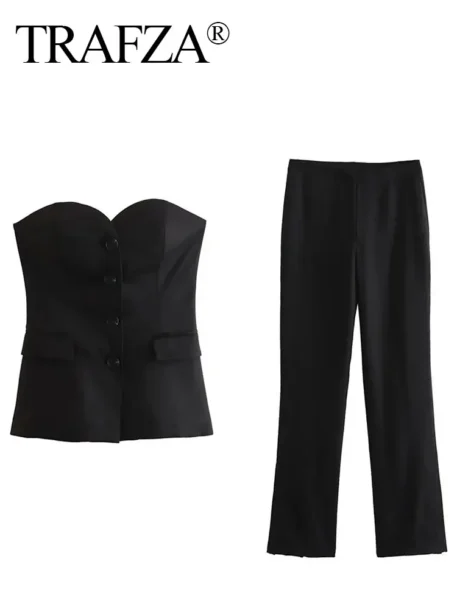 TRAFZA Women Elegant Solid Pant Suit - Image 5