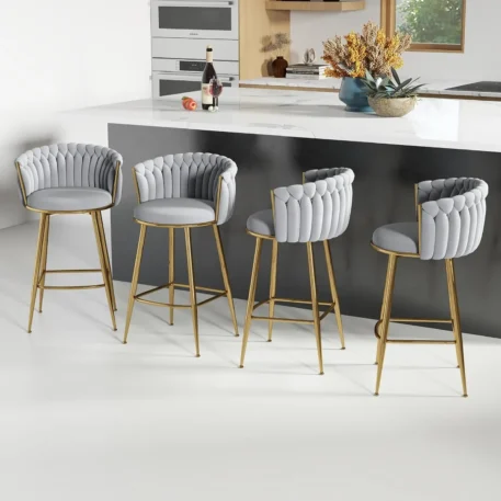 Gold Bar Stool Set of 4, Velvet Swivel - Height Adjustable - Image 7