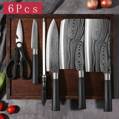 Laser Damascus Pattern Utility Kitchen Knife Set - Image 11