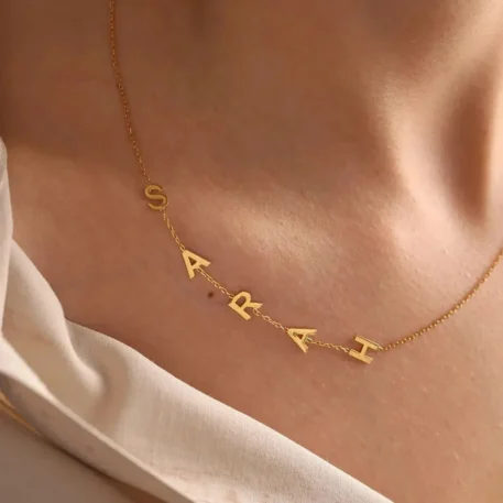 Custom Gold Color Sideways Initial Necklace - Image 4