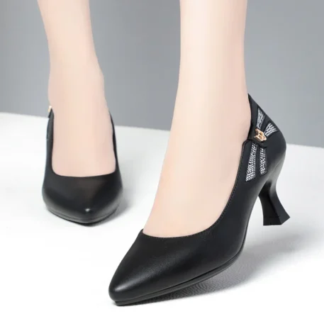 Genuine Leather Mid-high Heel  Shoes - Image 4