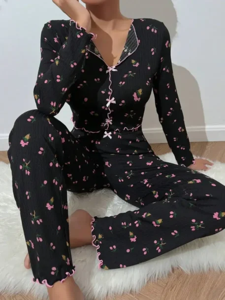 Floral Print Pajama Set - Image 7