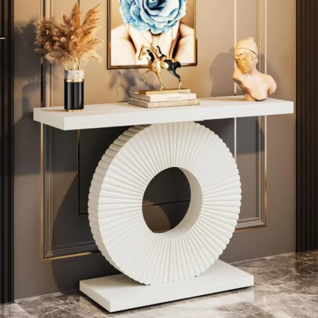 Modern Console Table with Geometric Base, 40 Inch Wood - Image 8