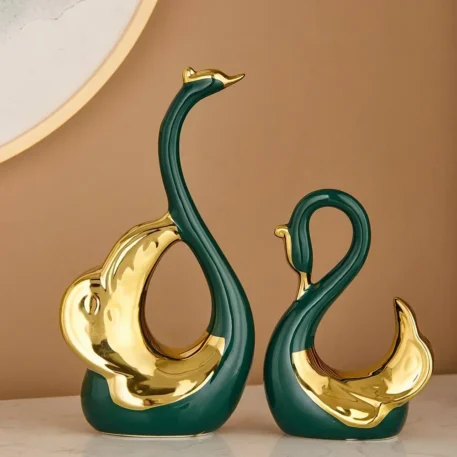 Nordic Creative Ceramic Swan Statue - Image 2