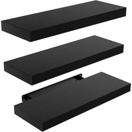 Floating Black Wall Shelves with Invisible Brackets