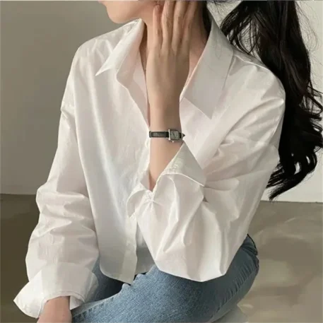 Spring Casual Long Sleeve White Shirt - Image 3