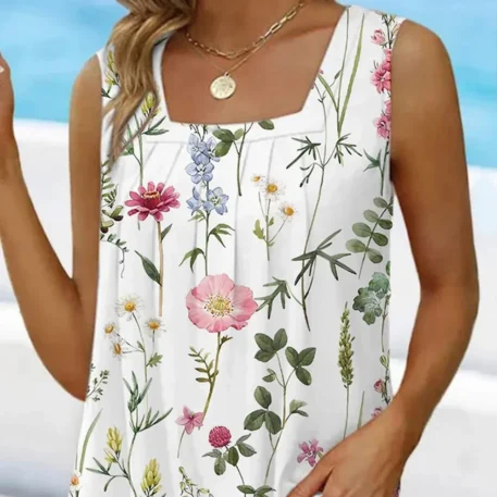 Plus Size Casual Floral Print Tank Top - Image 2