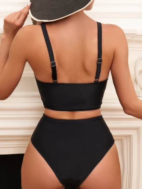 Summer V Neck Black Bikini Set High Waist - Image 3