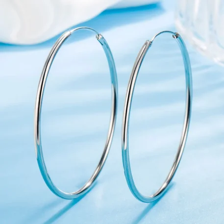 3/4/5/6CM Sterling Silver Round Hoop Earrings - Image 3