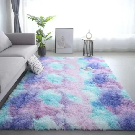 VIKAMA Silk Wool Rugs Children's Room Living Room Bedroom Tie-Dye Non-Slip Washable Machine Washable Carpet Mats - Image 5