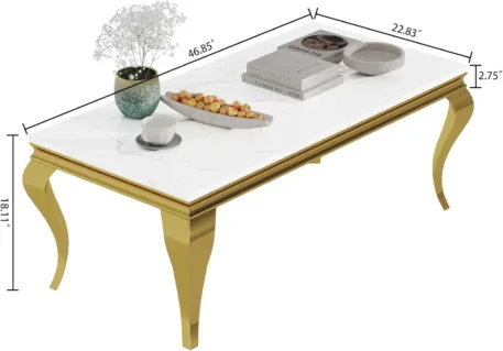 Henf 47" Modern White Faux Marble Center Table With Gold Mirrored Finish Stainless Steel Legs - Image 2