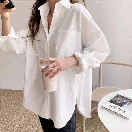 Spring Autumn Vintage Ladies Top -Long Sleeve Casual Turn-down Collar