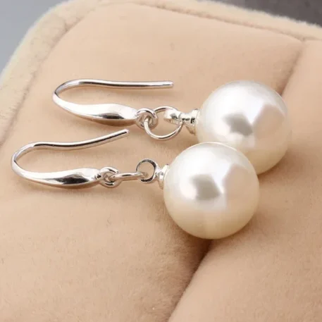 New fashion 925 Sterling Silver custom 10mm Pearl Drop Earrings