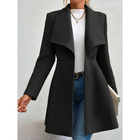 Winter Solid Color Long Sleeve Lapel Button-Up Coat - Image 8