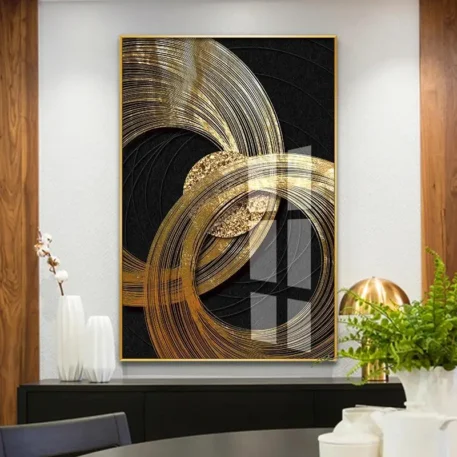 Luxury Abstract Black and Gold Foil Leaves Canvas Art  - NO FRAME