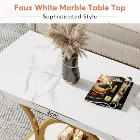 47.24-inch Modern Coffee Table  2-Tier Faux Marble Wood with Geometric Legs - Image 6