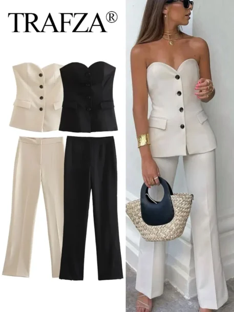 TRAFZA Women Elegant Solid Pant Suit