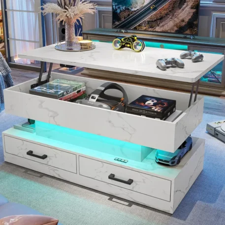 Lift Top Coffee Table with 2 Fabric Drawers & LED Light - Image 8