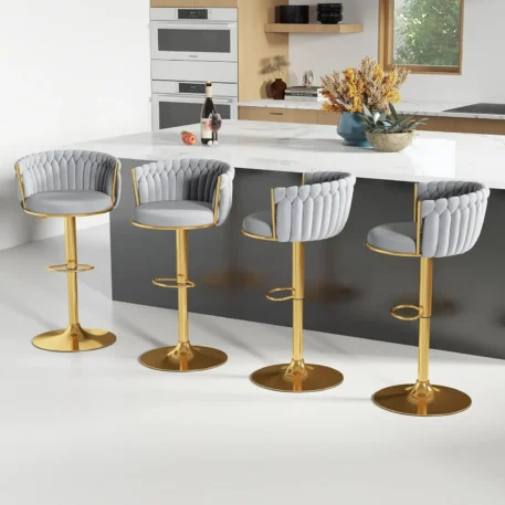 Gold Bar Stool Set of 4, Velvet Swivel - Height Adjustable - Image 8