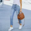 Stretchy High Waisted Straight Leg Ripped Boyfriend Jeans - Image 2