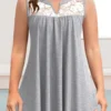 Plus Size Casual Grey Lace Tank Top