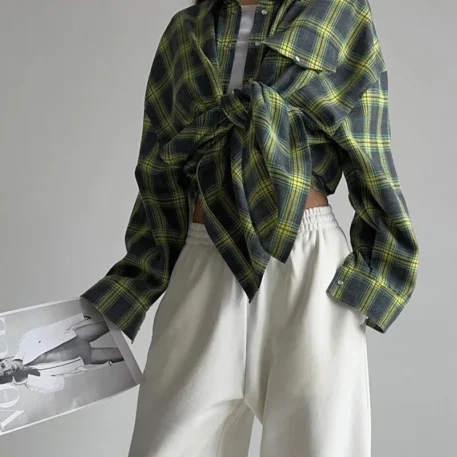 New Vintage Oversized Long Sleeve Plaid Shirt - Image 5