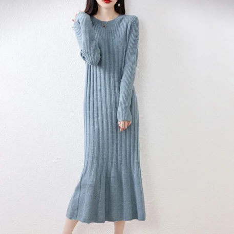 Autumn - Winter Knitted Wool Dress - Image 3