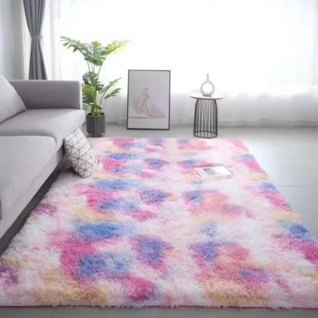 VIKAMA Silk Wool Rugs Children's Room Living Room Bedroom Tie-Dye Non-Slip Washable Machine Washable Carpet Mats - Image 2