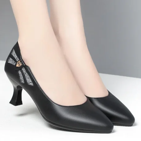 Genuine Leather Mid-high Heel  Shoes - Image 2