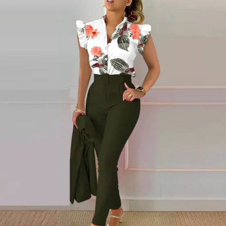 Elegant Short Sleeve Shirt and Pants Set