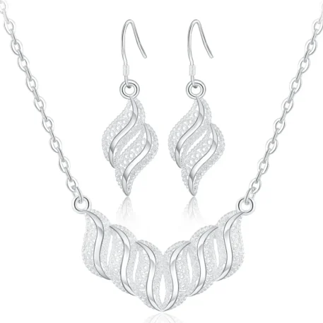 925 sterling Silver elegant retro leaves necklace and earrings