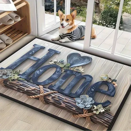 Chic Blue Floral Home  Welcome Mat Non-Slip