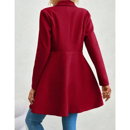 Winter Solid Color Long Sleeve Lapel Button-Up Coat - Image 6