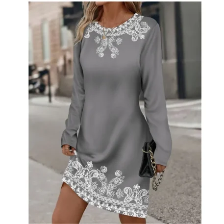 Women's Spring Long Sleeved  Flower Printed Dress - Image 2