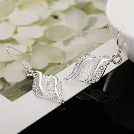 925 sterling Silver elegant retro leaves necklace and earrings - Image 3