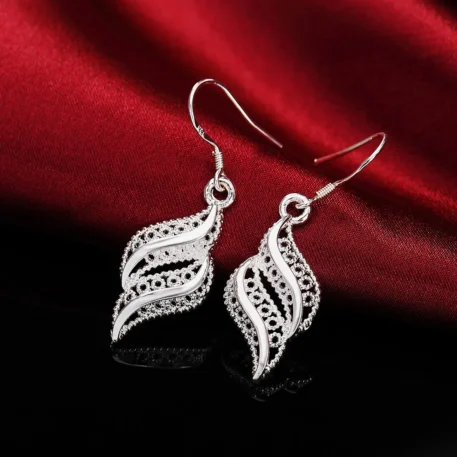 925 sterling Silver elegant retro leaves necklace and earrings - Image 5