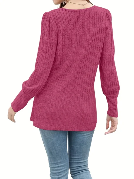 Solid Rib Knit Sweater - Image 6