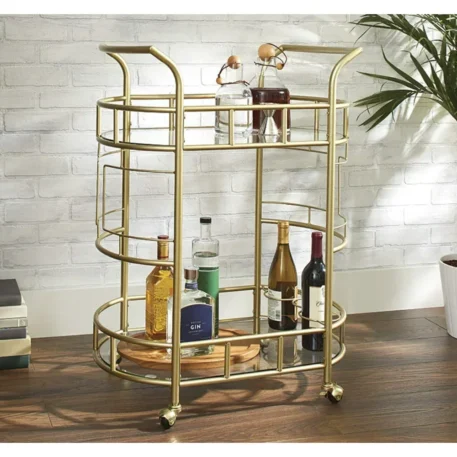 Bar Cart Matte Gold Metal 2-Tiers - Image 4