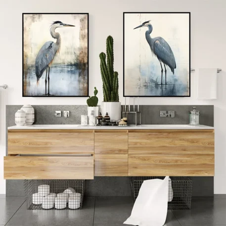 Blue Heron Watercolor Canvas Painting Wall Prints  No Frame - Image 2