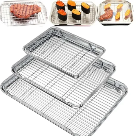 Stainless Steel Baking Pan Tray with Wire Rack