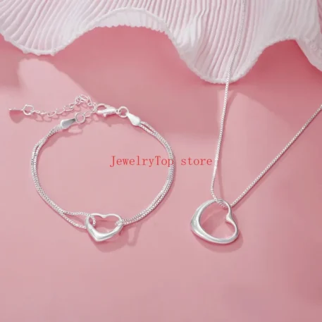 925 Sterling silver heart bracelet and necklace