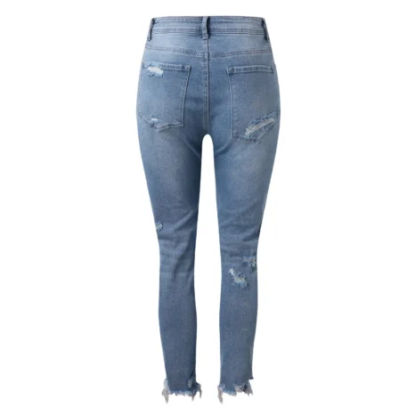 Stretchy High Waisted Straight Leg Ripped Boyfriend Jeans - Image 4