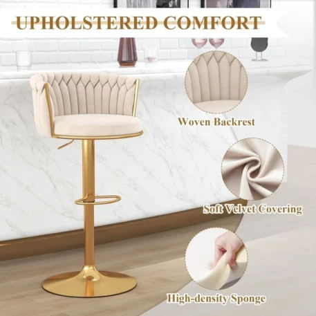 Gold Bar Stool Set of 4, Velvet Swivel - Height Adjustable - Image 5