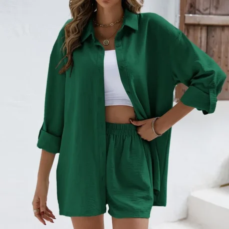 Summer Cotton Linen  High Waist Shirt and Shorts - Image 7