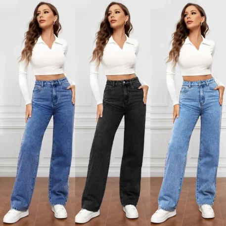 Women's Jeans Straight  High Waist Loose Fit  Ankle Length