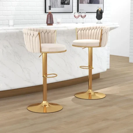 Gold Bar Stool Set of 4, Velvet Swivel - Height Adjustable - Image 3